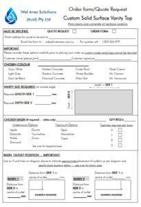 Custom Solid Surface Vanity Top Order Form