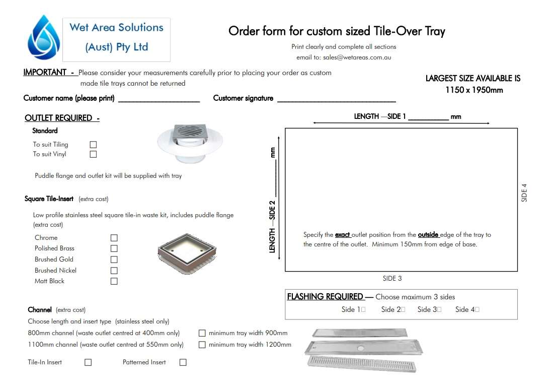 Custom Tile-Over Tray Order Form