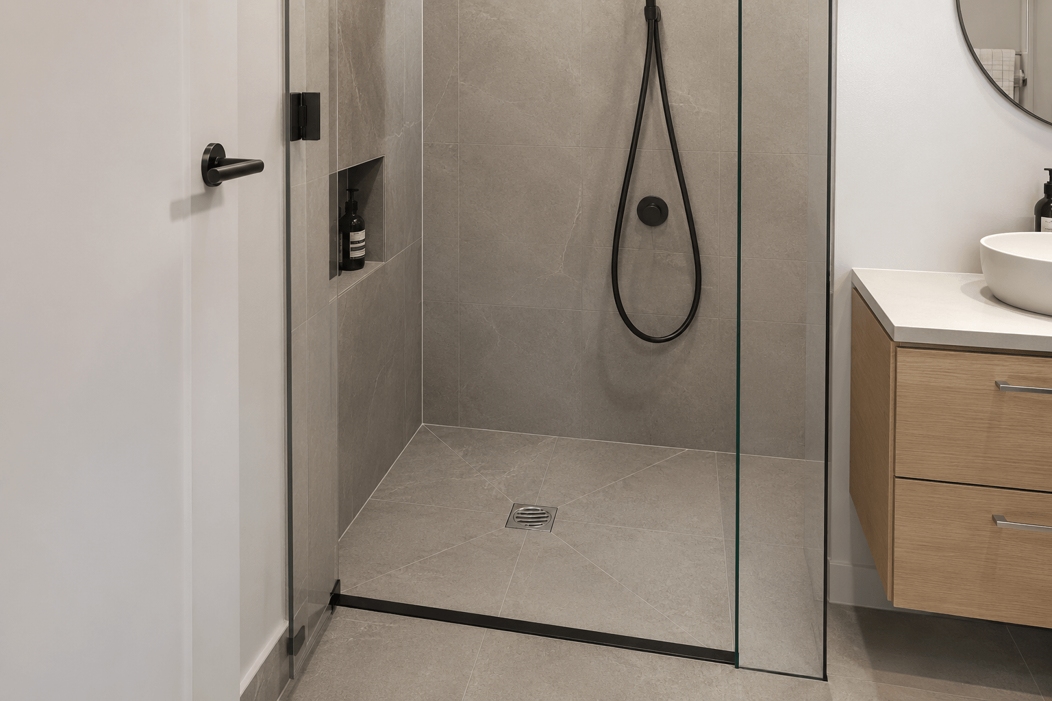 Custom Made solid surface shower Bases, vanity tops and niches