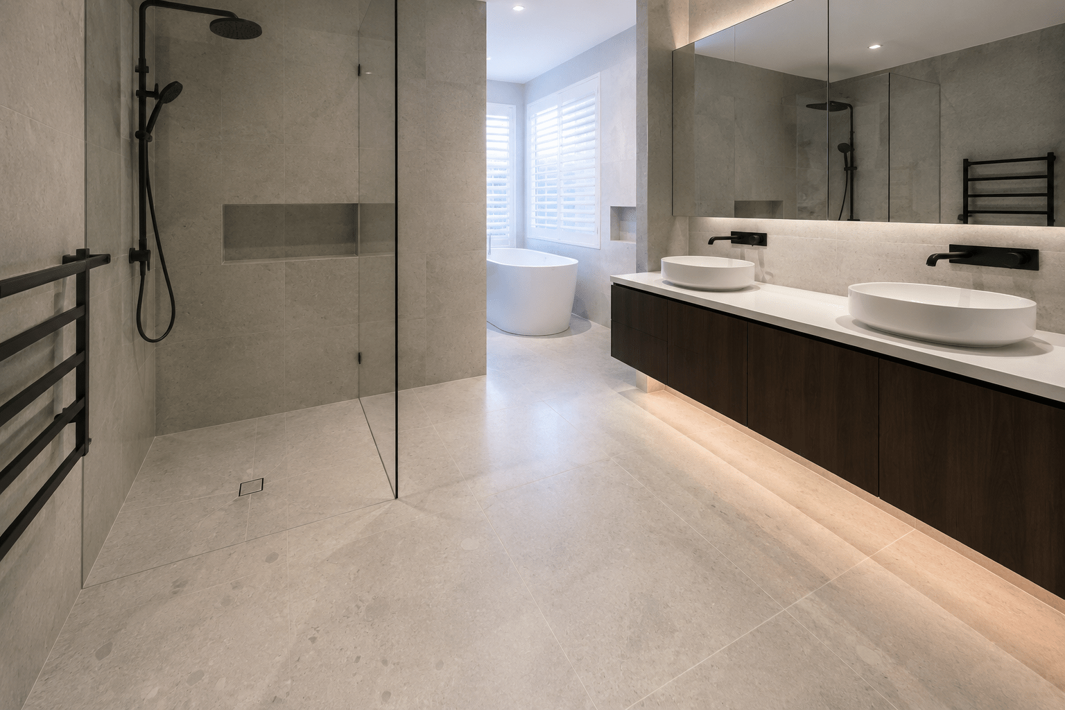 Custom Made solid surface shower Bases, vanity tops and niches