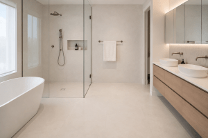 Custom Made solid surface shower Bases, vanity tops and niches