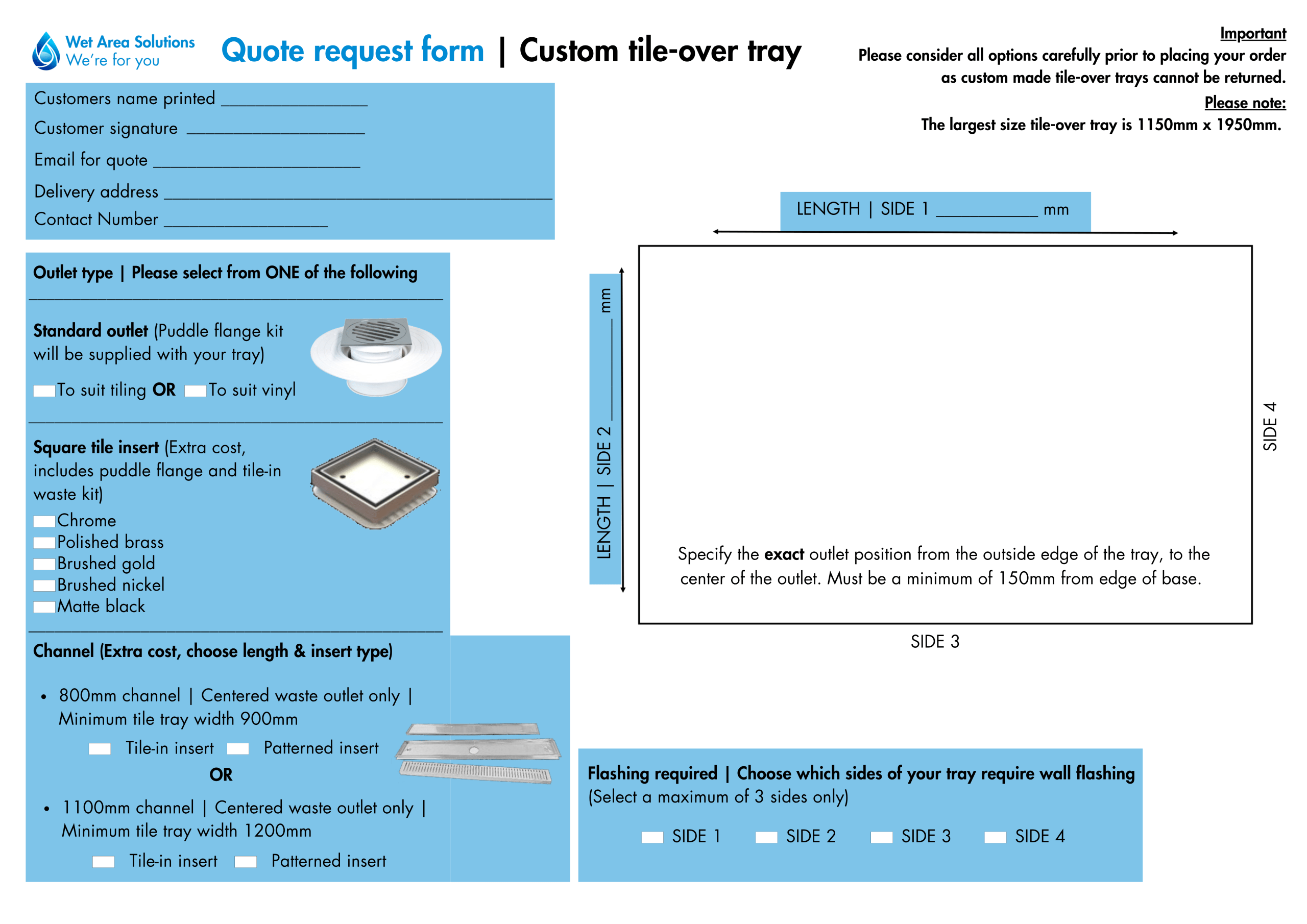 Tile tray quote requet form